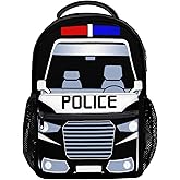 TIANXIADIYI Police Car Backpack Cartoon Fun and Functional Backpack for School Work and Travel 17 Inch (Black)