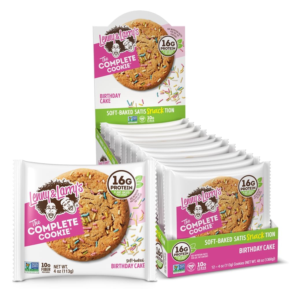 Lenny & Larry's The Complete Cookie, Birthday Cake, Soft Baked, 16g Plant Protein, Vegan, Non-GMO, 4 Ounce Cookie (Pack of 12)