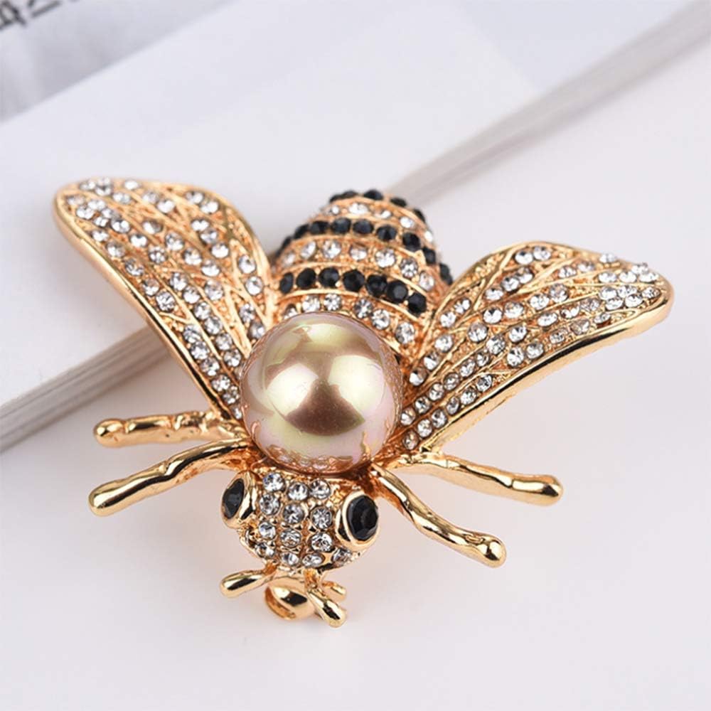 HSQYJ Honey Bee Brooches Crystal Insect Themed Bee Brooch Animal Fashion Shell Pearl Brooch Pin Gold Tone (Gold Pearl) - Image 4