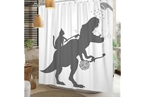CANESSIOA Funny Dinosaur Shower Curtain Cat Dino Silhouette Shower Curtains T-Rex Raptor Bathing Shower Curtain Sets for Kids Bathroom Cartoon Animal Shadow 60x72 in with 10 Hooks