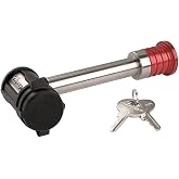 Master Lock Silver and Red Receiver Lock, Stainless Steel Barbell&trade; Hitch Pin Lock, Fits 5/8 in. Receivers, Weather Resistant Automotive Receiver Lock, 1469DAT
