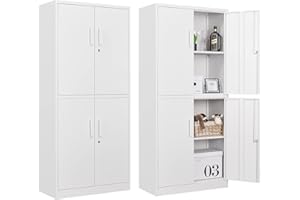 AFAIF Metal Storage Cabinets with Locking Doors,71" Tall Garage Storage Cabinet with 3 Adjustable Shelves, Lockable Steel Office Storage Cabinet Tool Cabinet for Home Office,Garage, Pantry