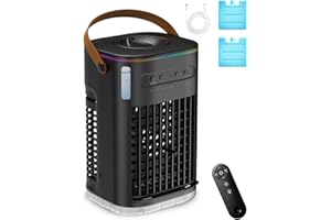 SLKDRFT Small Air Conditioner Portable Ac Unit, Evaporative Air Cooler With 1.2L Water Tank, Personal Air Cooler with Remote, Powered by USB, Mini Air Conditioner for Car Desktop,Black No Battery