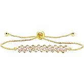 Oneress Gold Plated Adjustable Slider Chain Ankle Bracelet Rectangle Cubic Zirconia Tennis Bracelet Valentines Jewelry Gifts for Women