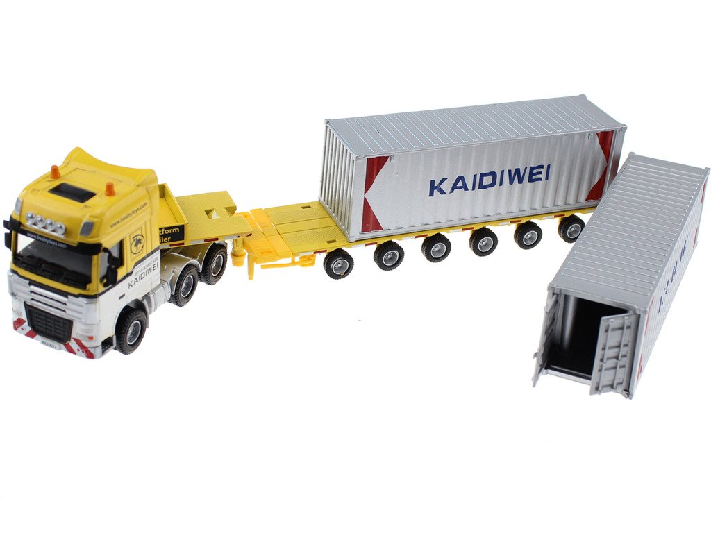Hugine 1:50 Container Truck Low Bed Transport Vehicle Truck Goods Wagon Lorry Alloy Diecast Model Yellow