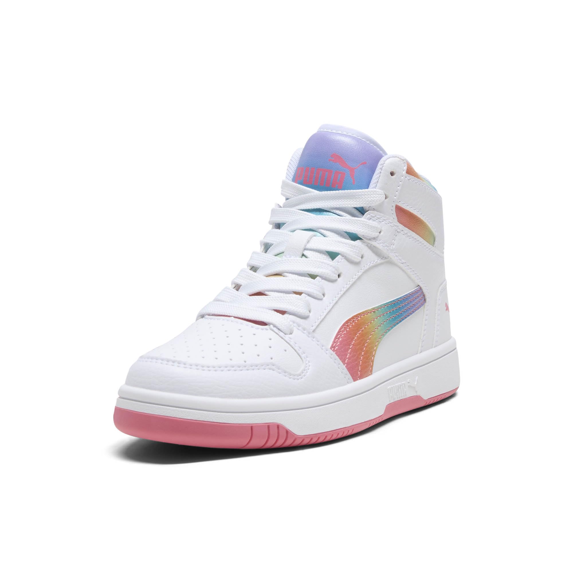 PUMA Unisex-Child Rebound Layup Mid, PUMA White-Magic Rose, Big Kid 5.5 Image PUMA Unisex-Child Rebound Layup Mid, PUMA White-Magic Rose, Big Kid 5.5 Image