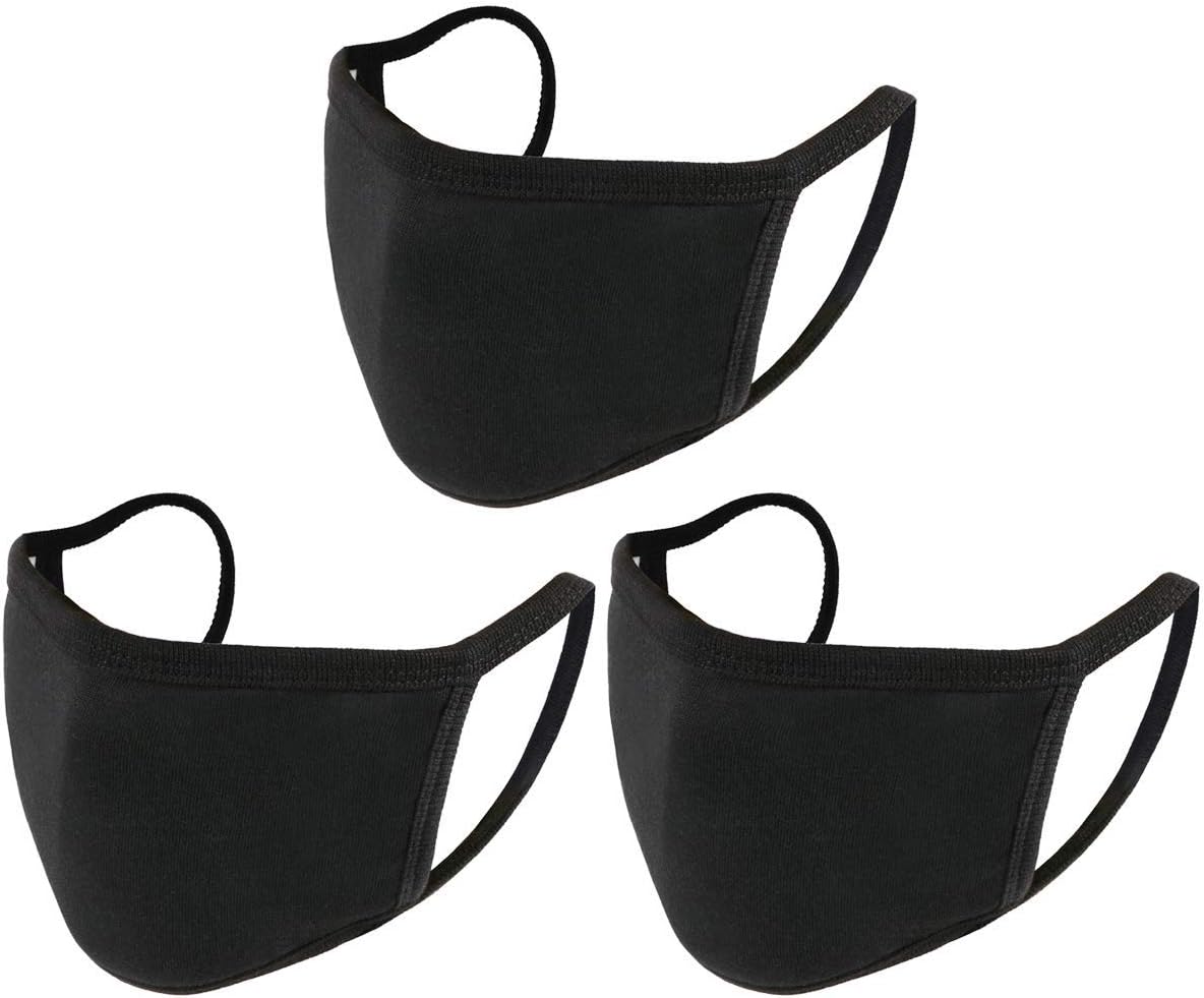 Fashion Protective Face Masks, Unisex Black Dust Cotton Masks, Washable, Reusable Masks Pack of 3