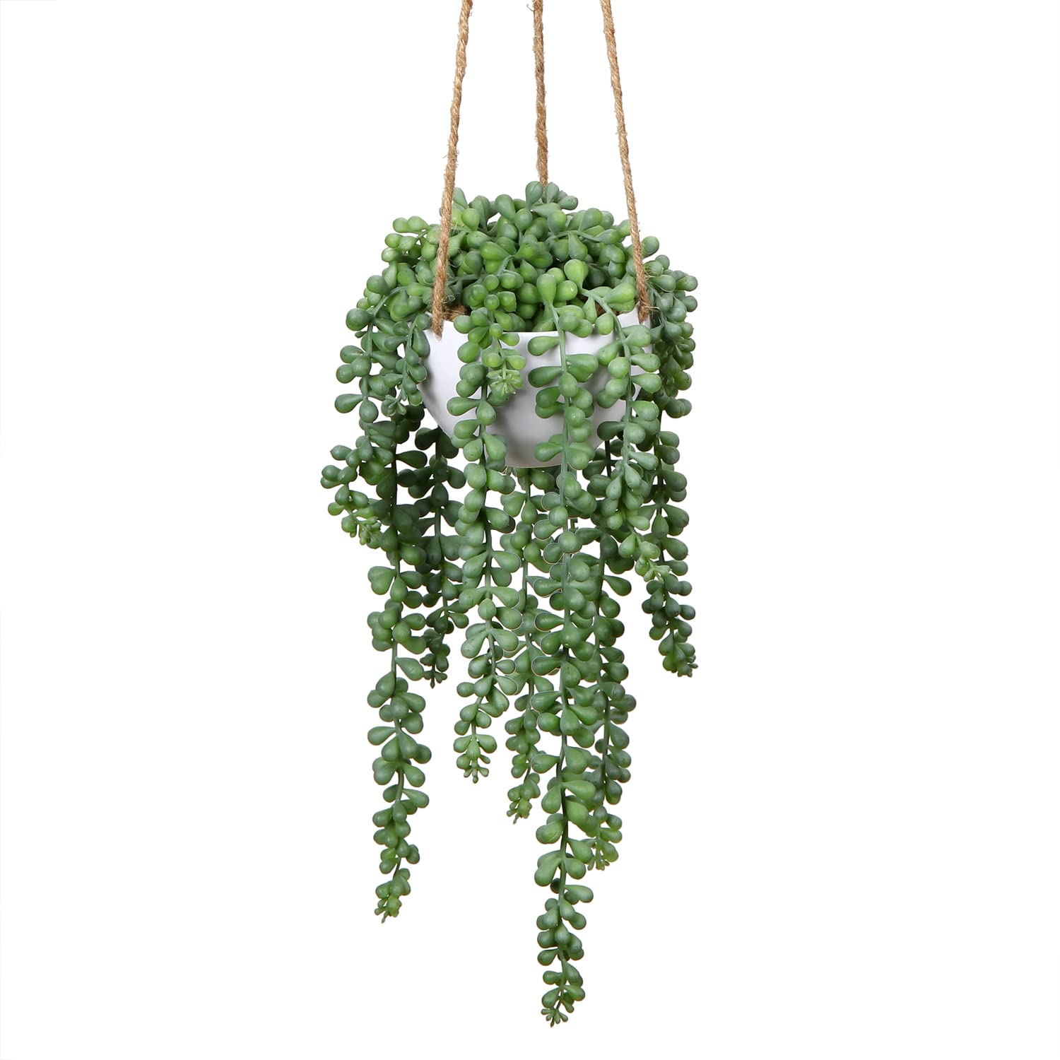 Oairse Artificial Hanging String of Pearls Plant 35cm Faux Trailing Succulent in White Pot, Indoor Hanging Plants for Home Wall Decor, Bathroom, Office, Boho Shelf Decoration