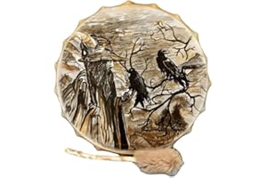 Drincoshow Shaman Drum Old Man and Crow Decorative Drum Festival Percussion Drum (A)