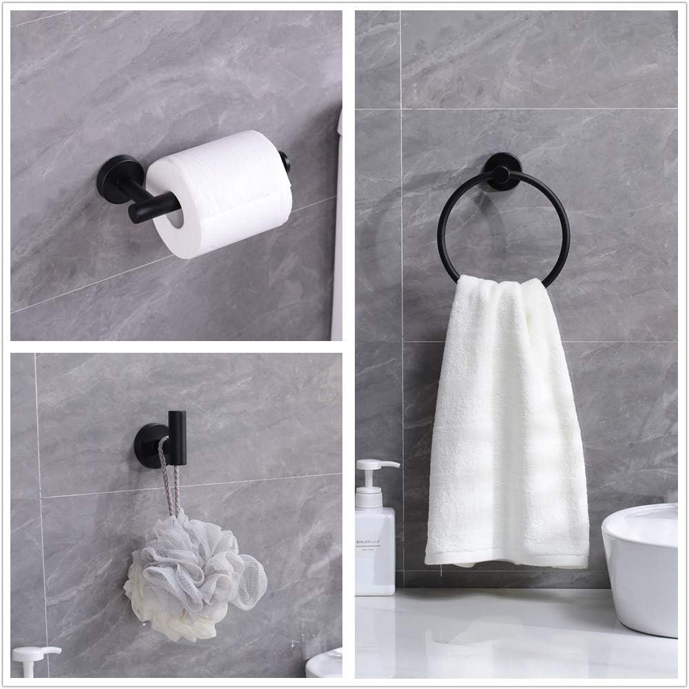 Ntipox 4 Piece Matte Black Stainless Steel Bathroom Hardware Set Include Hand Towel Ring, Toilet Paper Holder,and 2 Robe Towel Hooks,Bathroom Accessories Kit: Kitchen & Dining