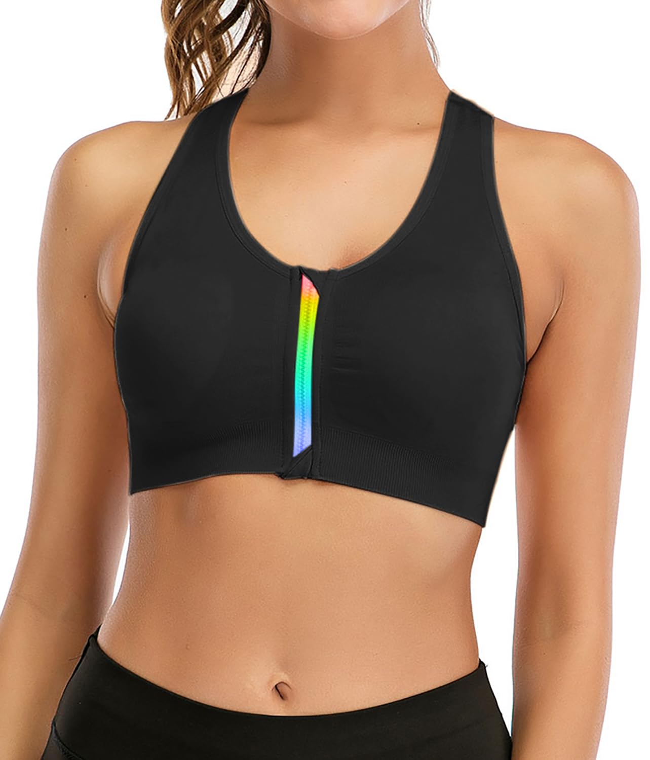 Photo 1 of **NEEDS A NEW ZIPPER** Women's Zip Front Sports Bra Wireless Post-Surgery Bra Racerback Yoga Sports Bras M