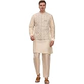 Pro-Ethic Style Developer Mens Indian Traditional Silk Kurta Set With Jacket For Men Floral Design (C-112)