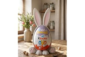 Easter Bunny Egg Holder Stand, White and Pink Decorative Display for Kinder Eggs, Cute Rabbit Design with Paws and Ears