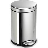 simplehuman 4.5 Liter / 1.2 Gallon Round Bathroom Step Trash Can, Polished Stainless Steel