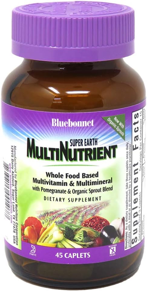 Bluebonnet Nutrition Super Earth* MultiNutrient Formula (with Iron), for Daily Nutritional Support*, Gluten-Free, Kosher Certified, Dairy Free, Vegetarian Friendly, 45 Caplets, 15 Servings