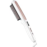 Conair Double Ceramic Hair Straightener Brush, Heated Straightening Brush for Smooth, Shiny Hair, V-Shaped Heated Bristles for Closer Contact, 5 LED Heat Settings, Dual Voltage, White