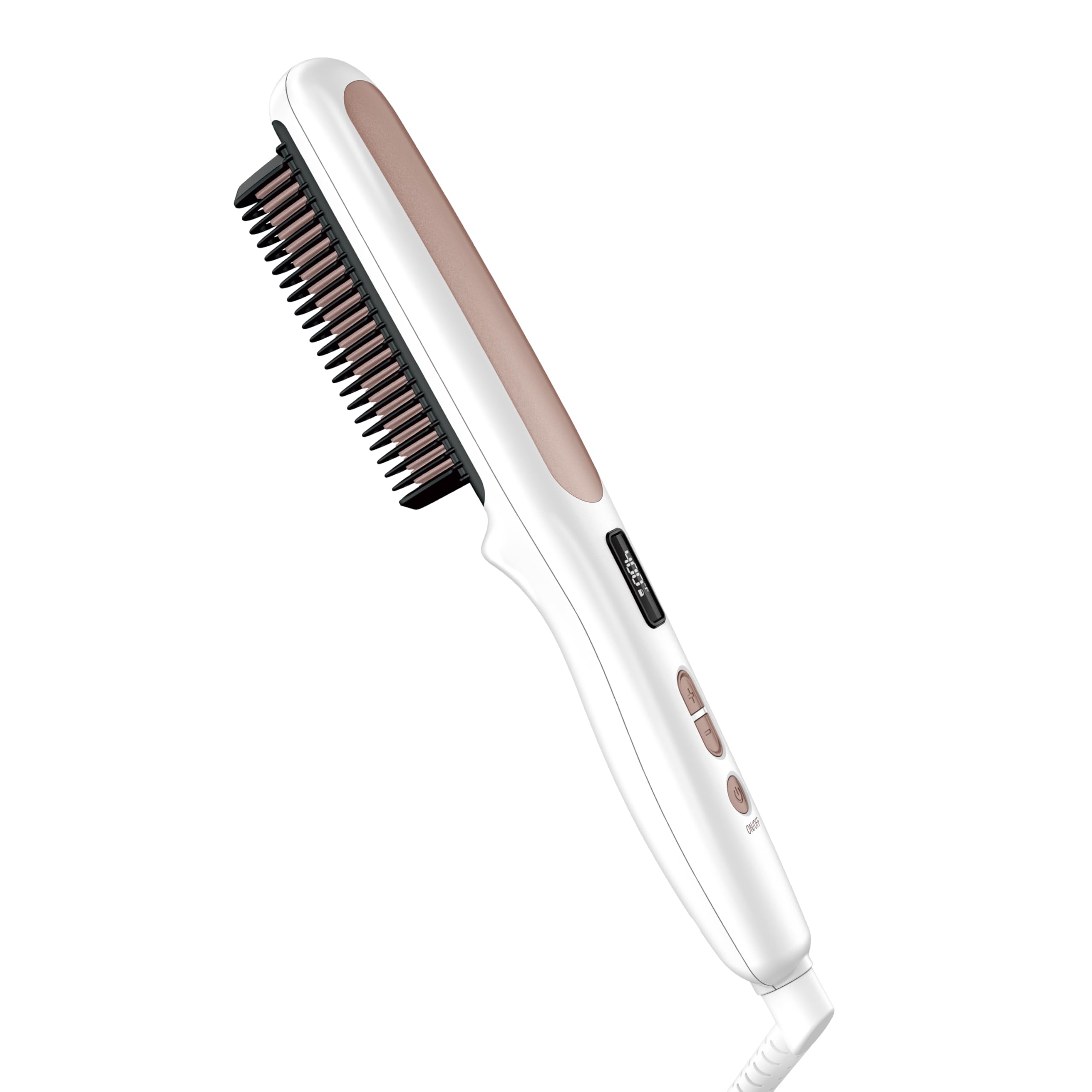 Photo 1 of Conair Double Ceramic Hair Straightener Brush, Heated Straightening Brush for Smooth, Shiny Hair, V-Shaped Heated Bristles for Closer Contact, 5 LED Heat Settings, Dual Voltage, White