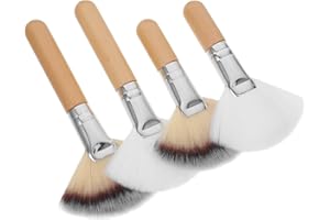 Cabilock 4 Pcs Fan Makeup Brush Set with Natural Wood Handles, Large Soft Fluffy Goat Hair Powder Highlighter