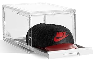HOYOJA Hat Organizer for Baseball Caps Storage Organizer with Sliding Trays, Stackable Hat Boxes Holder Rack with Drawer, Clear Display Case for Hats Snapback Cap, Hold 12 Hats Each, 1 Pack