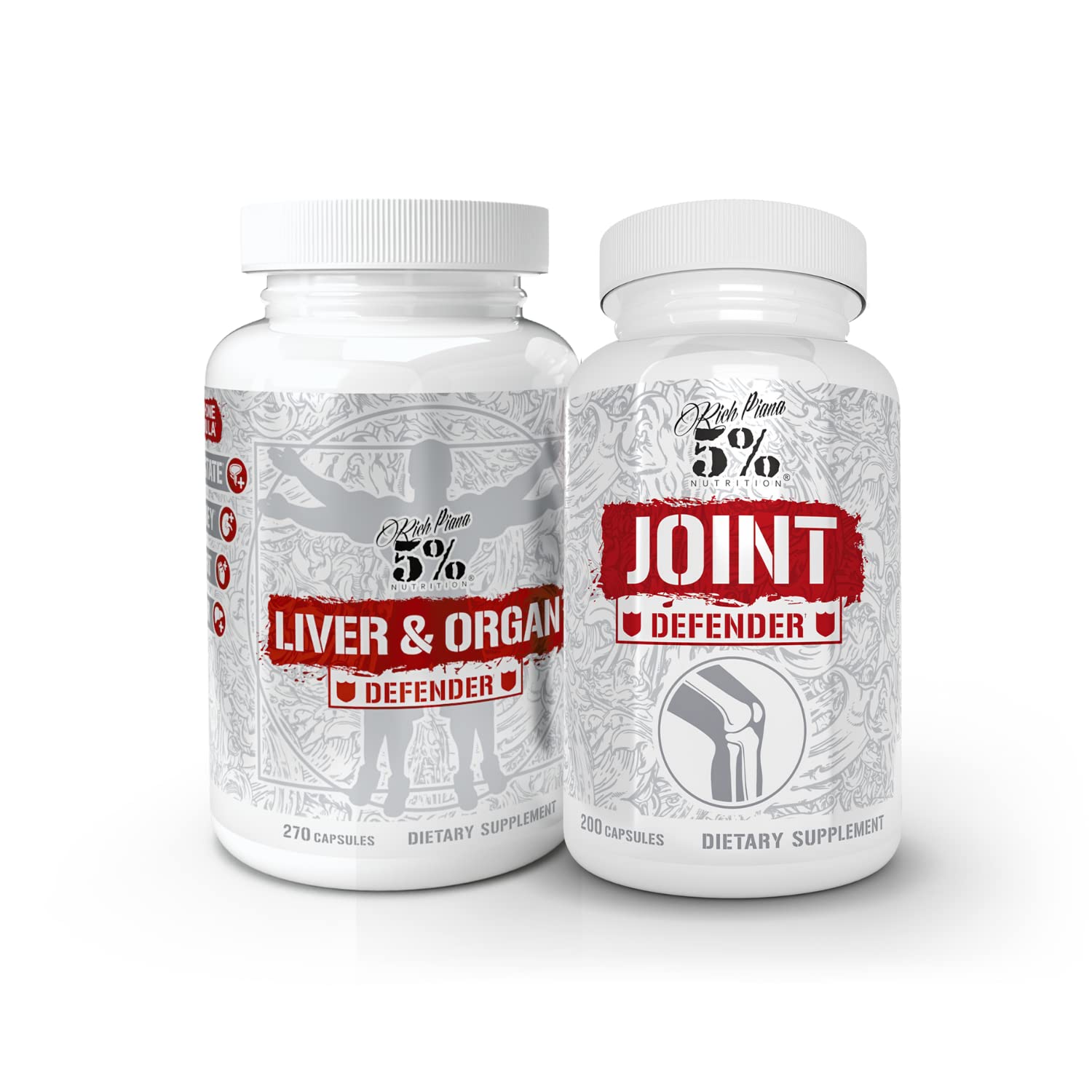 5% Nutrition 2-Stack | Liver & Organ Defender with NAC + Joint Defender | Liver, Kidney, & Heart Support + Collagen, Glucosamine, Chondroitin, MSM, Hyaluronic Acid, Turmeric Curcumin w/Bioperine