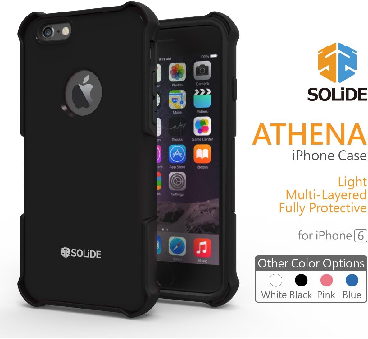 SOLiDE:emoji: ATHENA Anti-Shock case cover skin for iPhone 6, 6S -Black (A6007)