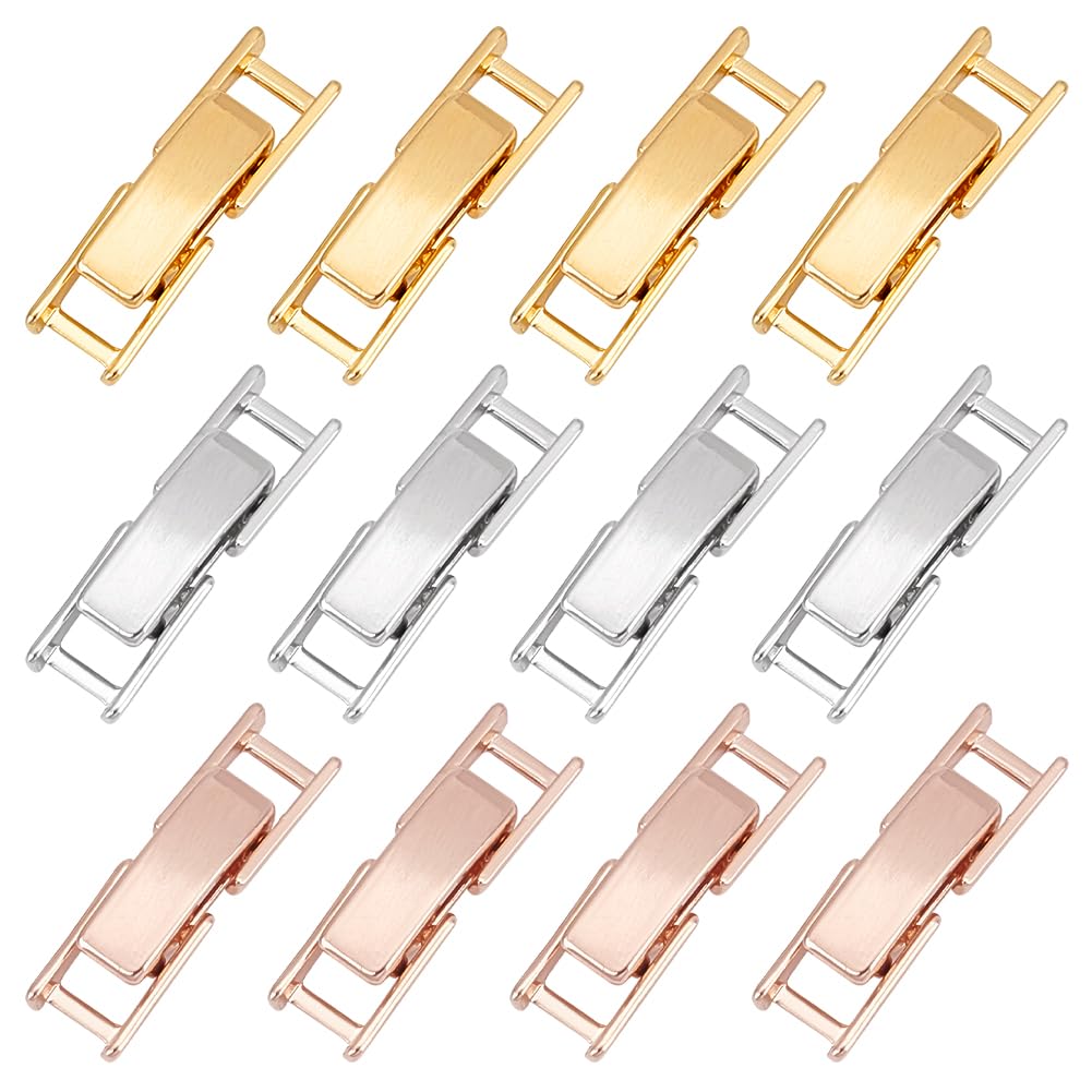 PH PandaHall 12pcs 18K Gold Plated Bracelet Extender, 3 Colors Necklace Extender Foldover Extension Jewelry Clasps Fold Over Clasps Bracelets Clasps and Closures for DIY Jewelry Crafts Making