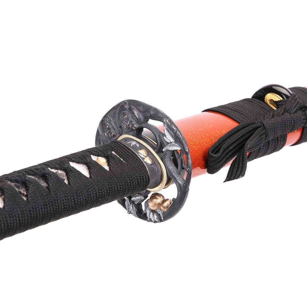 siwodeHandmade Full Tang Sharp Sword, Alloy Monkey Peach Tsuba Japanese Ninja Samurai Katana (High Carbon Steel 1060) Bo-Hi 40-Inch