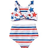 Karuedoo Toddler Baby Girl 4th of July Swimsuit American Flag Bathing Suit Stars Stripes Bikini Set Two Piece Swimwear