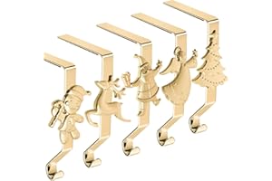 XENTUMI Christmas Stockings hooks, Gold Christmas Stockings holder for Mantle Set of 5, Reusable Christmas Stocking Hooks, No-Damage Xmas Hanger for Fireplace Stand Christmas Decoration Ornaments Hanging