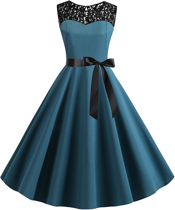 Amazon ワンピース ドレス Aライン 結婚式 フォーマルワンピース レディース パーティードレス無地ドット水玉 レース 丸ネック 胸元 セクシー ひざ丈 ノースリーブ 通勤 お呼ばれ 二次会 披露宴 痩せ 美脚 ワンピース チュニック 通販