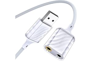 MOSWAG USB Stereo Sound Card, Headphone Mic Splitter Adapter, External Sound Card, USB Male to Dual 3.5mm Female Audio Cable 
