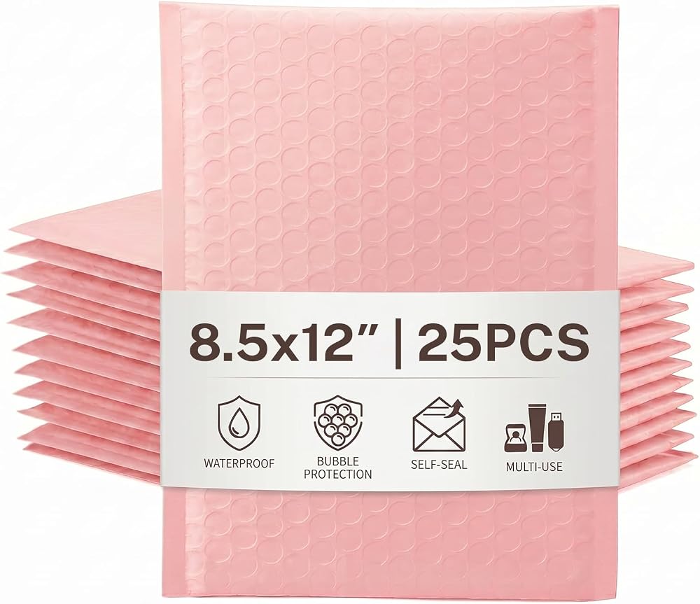 Switory 25Pcs Pale Pink Bubble Mailers 21.6x28cm Self Seal Padded Envelopes