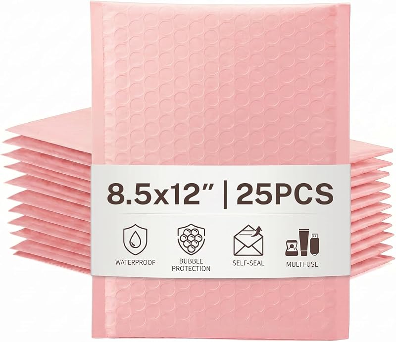 Switory 25Pcs Pale Pink Bubble Mailers 21.6x28cm Self Seal Padded Envelopes