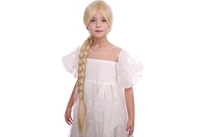 Edivd Kids Long Blonde Braided Ponytail Wig for Girls Child Blonde Wig Cosplay Heat Resistant Synthetic Wigs with Cap