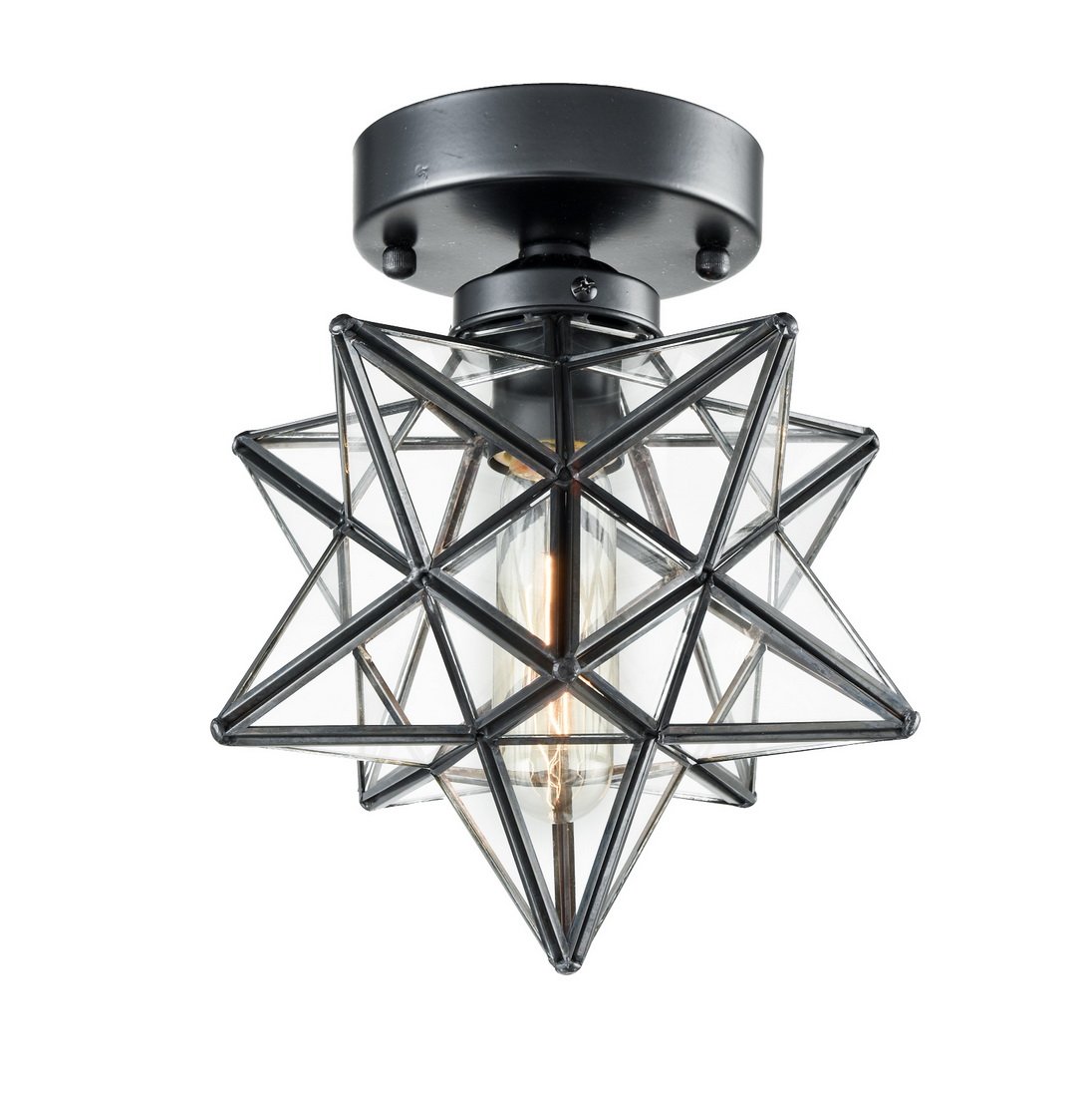 AXILAND Industrial Moravian Star Ceiling Light with 8-inch Glass Shade, 1 Light