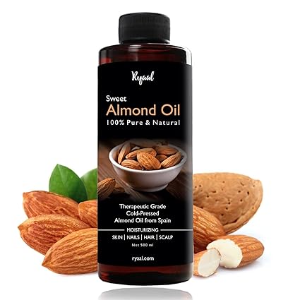 Ryaal Sweet Almond Oil - 200ML- 100% Organic & Cold Pressed Oil - For Hair & Skin (200ML)