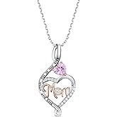 kissdove 925 sterling silver mom heart necklace, love you to the moon and back jewelry gift, mothers day necklace for women, available in 5 colors