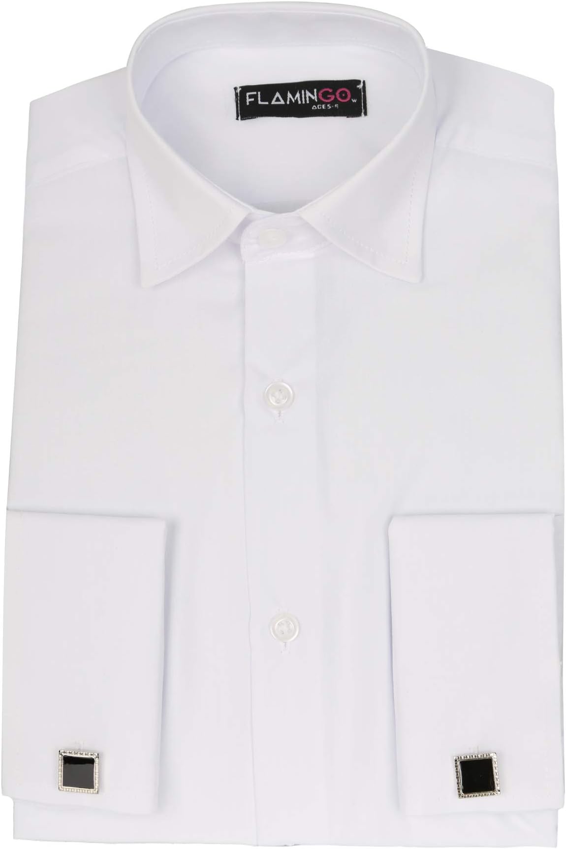 Flamingo Page Boys Double Cuff Classic Collar White Shirt with Cufflinks