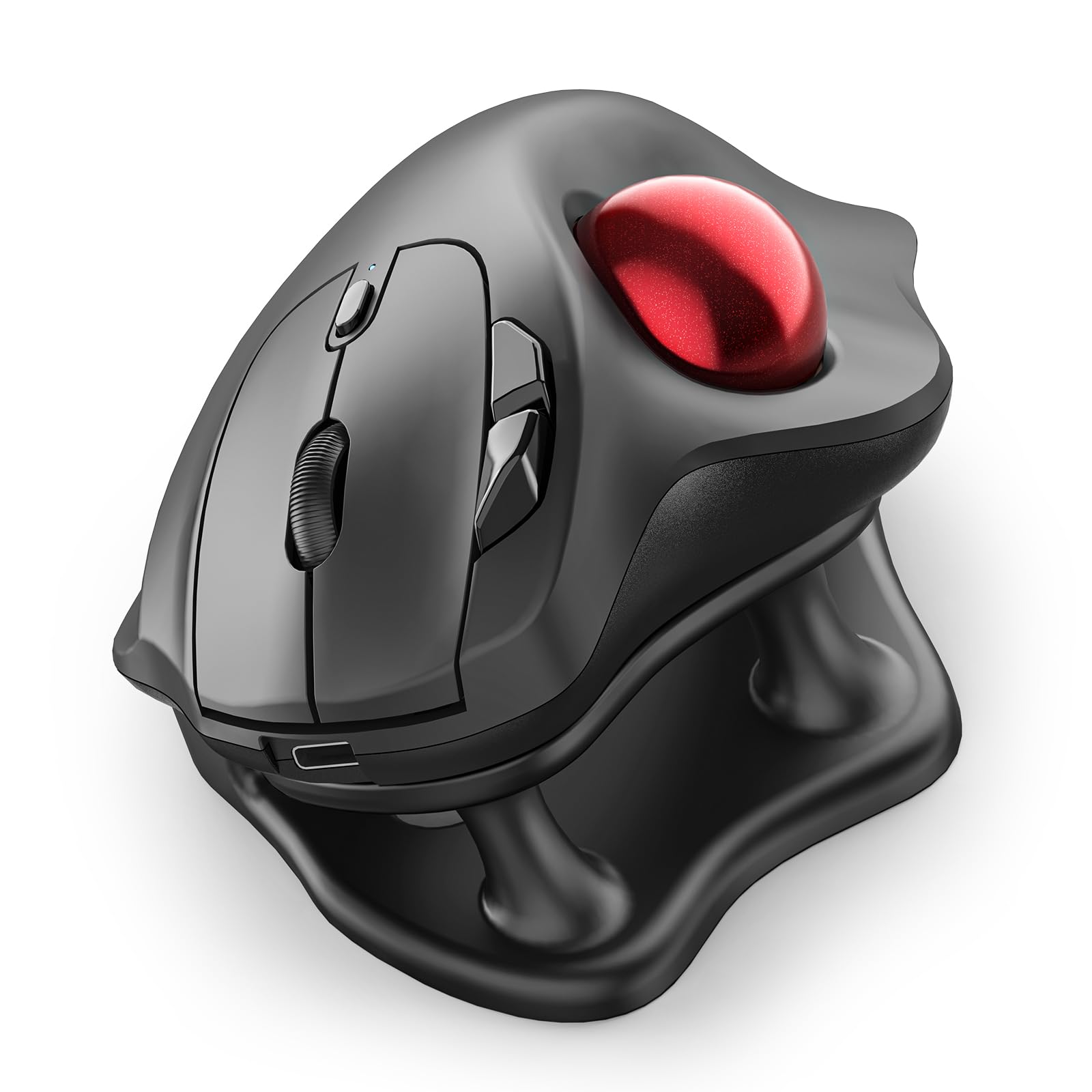 Photo 1 of Nulea M511 Wireless Trackball Mouse, Rechargeable Ergonomic Thumb-Control Mouse with Tilt Stand, Smooth & Precision Tracking, 3 Device Connection (Bluetooth or USB Receiver), for PC/Mac/Laptop-Red