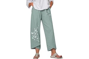 Bengbobar Womens Linen Wide Leg Pants Elastic High Waist Palazzo Pants Business Casual Loose Trousers with Pocket