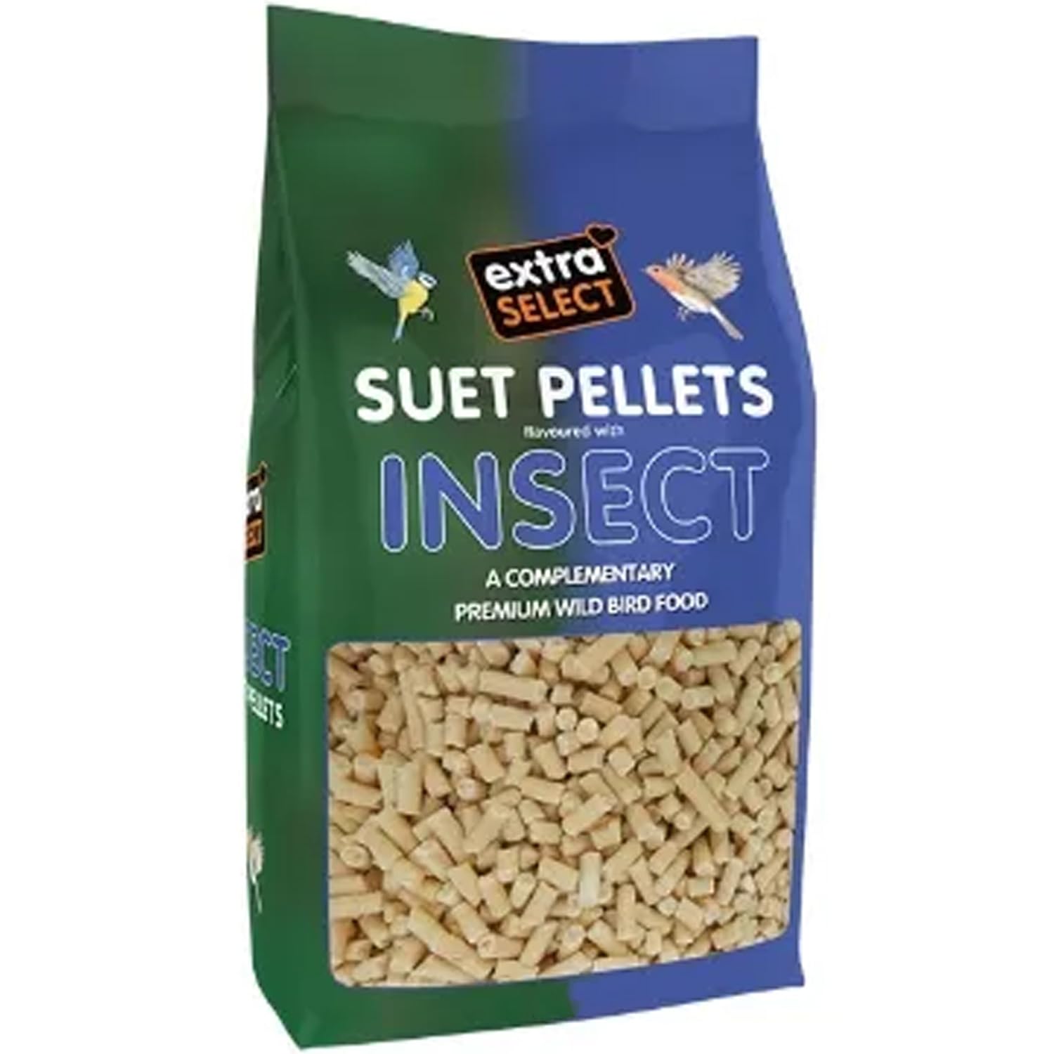 Extra Select Insect High Energy Suet Pellets Wild Bird Food - Protein, Fat Rich Year-Round Feeding - 3 kg Refill
