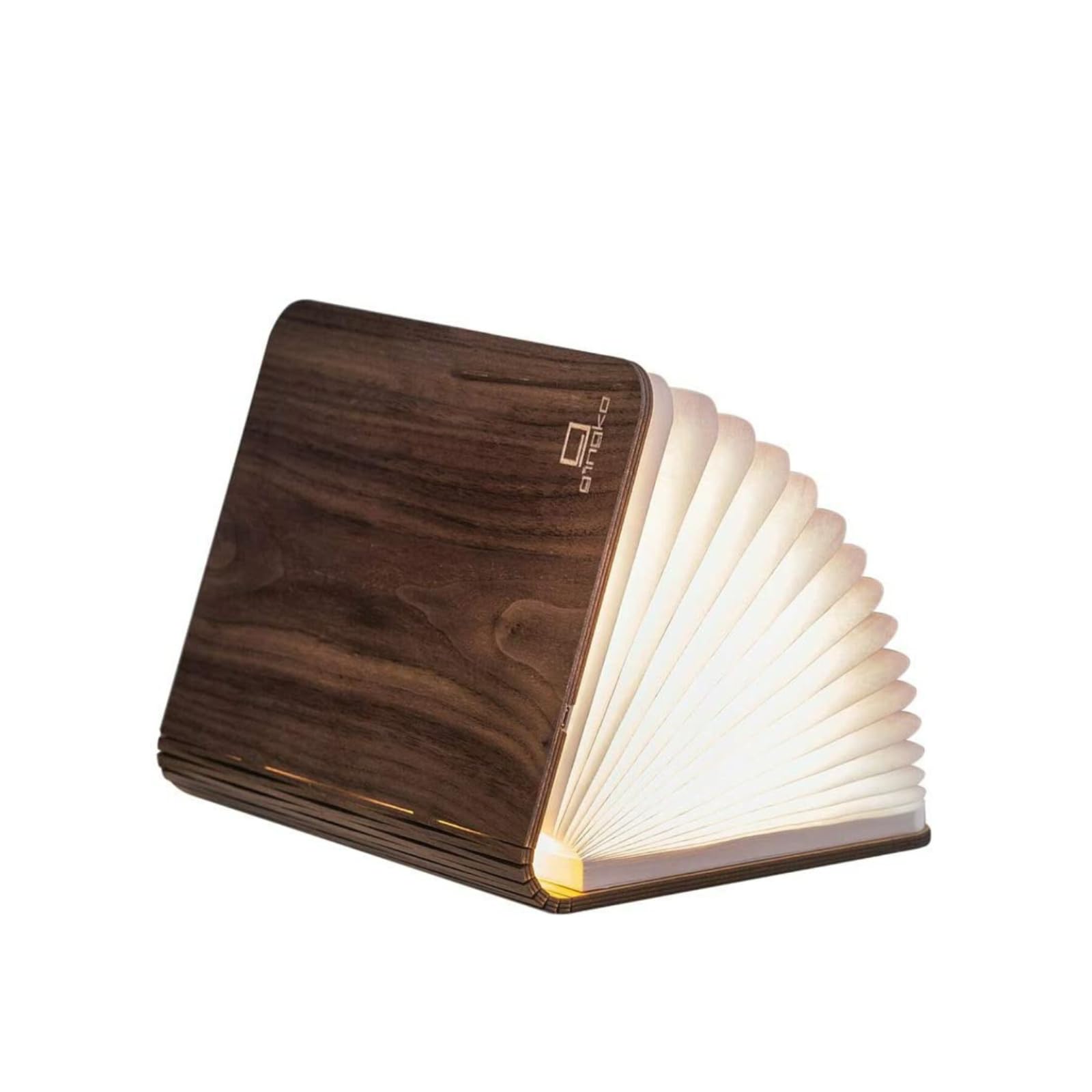 Gingko Design Smart Book Light – Large, Walnut Finish | Portable LED Folding Lamp | Natural Wood | Magnetic Design | Ambient Home Decor
