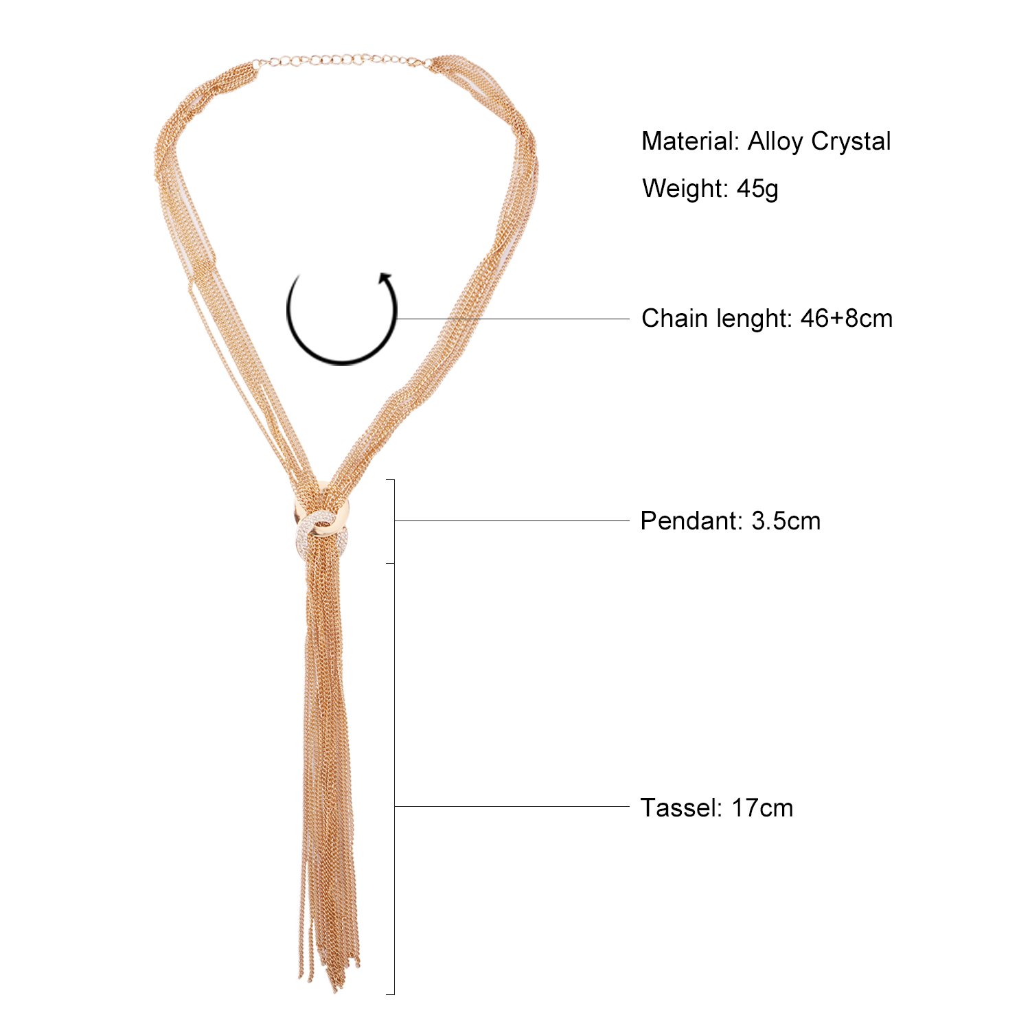 UHIBROS Ring And Chain Alloy Infinite Symbols Tassel Necklace Silver Gold Plated Pendant Long Chain Necklace For Women Gifts