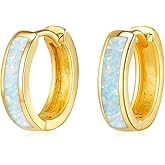 Opal Stud Huggie Hoop Earrings: Hypoallergenic 14K Gold/Silver/Rose Gold Plated Small Hoop Earrings for Women Sensitive Ears