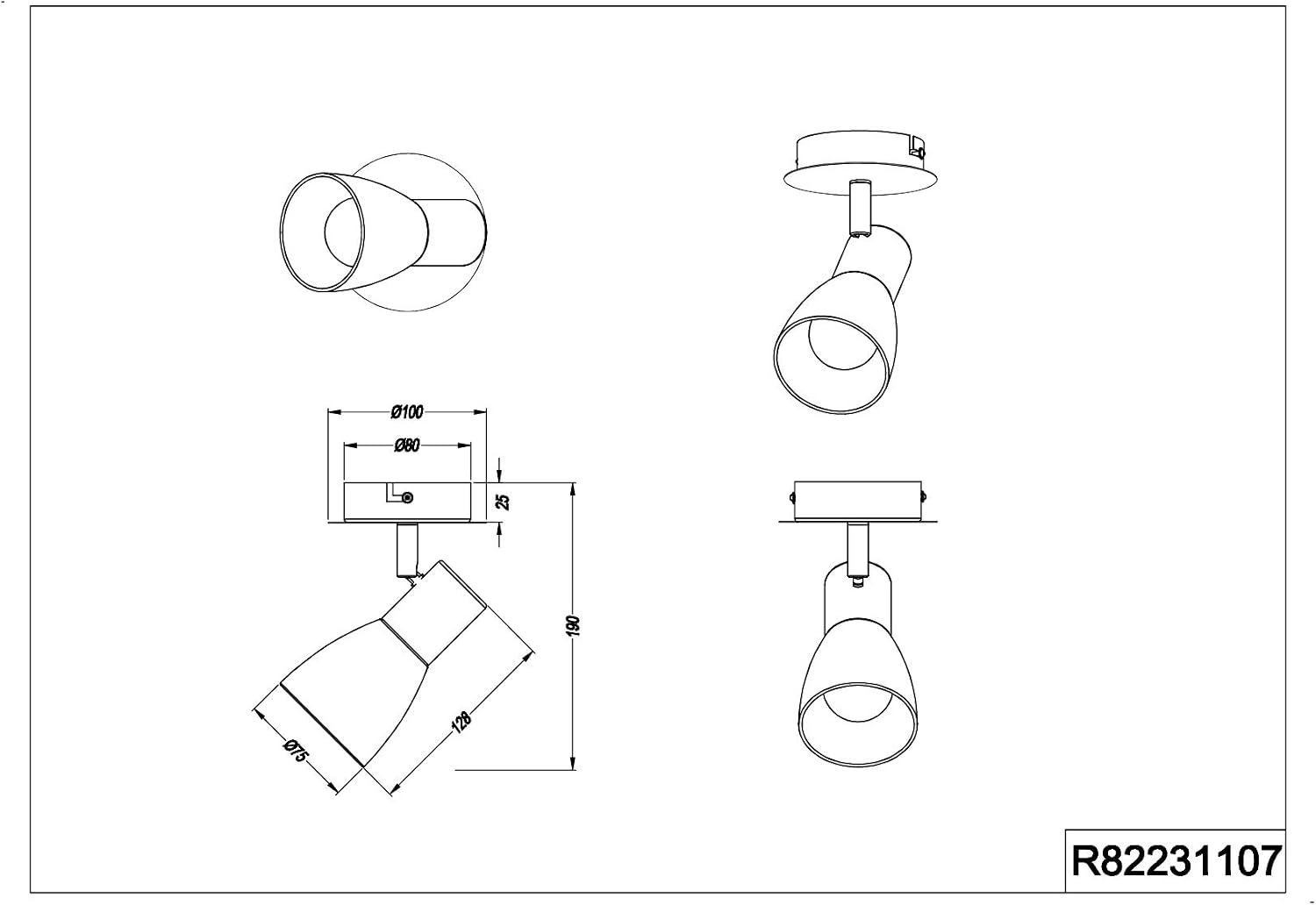 Reality Leuchten Wall Spotlight, Metal, Matte Nickel - Image 4