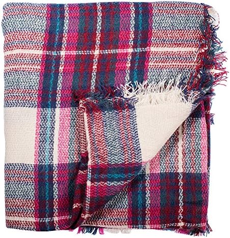 LALUNA BRIDE Women's Fashion Winter Plaid Print Blanket Scarf Shawl Red&Khaki
