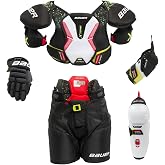 Bauer Vapor X-Tend Youth Ice Hockey Starter Protective Kit, Adjustable Sizing, Gloves, Pants, Shoulder Pads, Shin Pads, Elbow Pads, Age 3-9