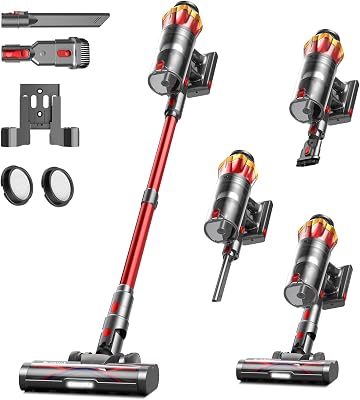 Akku Staubsauger Kabellos 45KPa/550W/65Min für Tierhaare/Teppiche/Hartböden