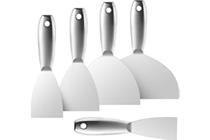 Fishark Putty Knife, 5 Pcs Putty Knife Set, 2" 3" 4" 6" 8" Stainless Steel Scraper, Spackle Knife, Wallpaper Scraper Paint Sc