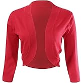 Allsense Women's 3/4 Sleeve V-Neck Cropped Bolero Shrug Cardigan
